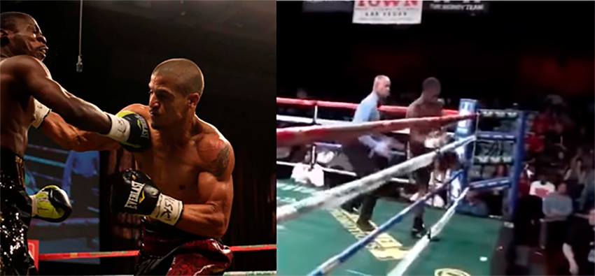 (Video) Un boxeador huyó del ring tras recibir una fuerte paliza de su oponente