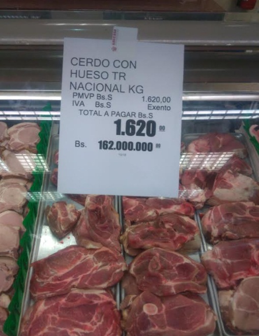 El sueldo mínimo de un venezolano alcanza para 1 kg. de cerdo con hueso