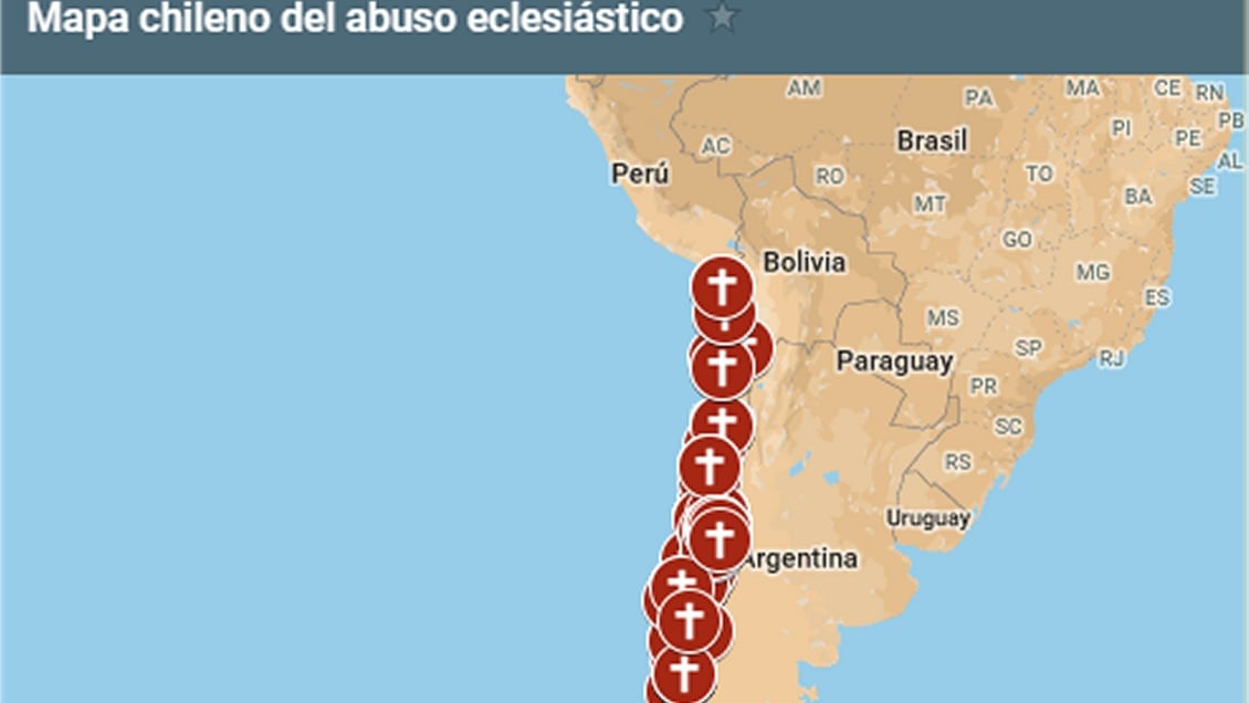 Mapa detalla delitos de abuso sexual y de conciencia cometidos en entornos eclesiásticos