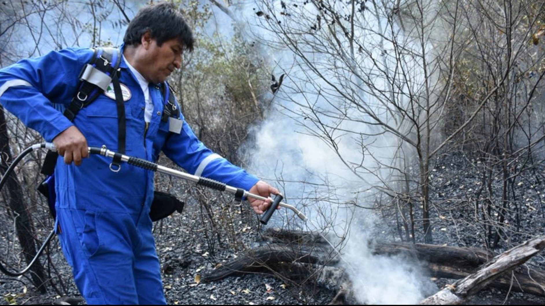 (Fotos +Video) Evo Morales predica con el ejemplo y se suma al equipo que sofoca incendios en Amazonía
