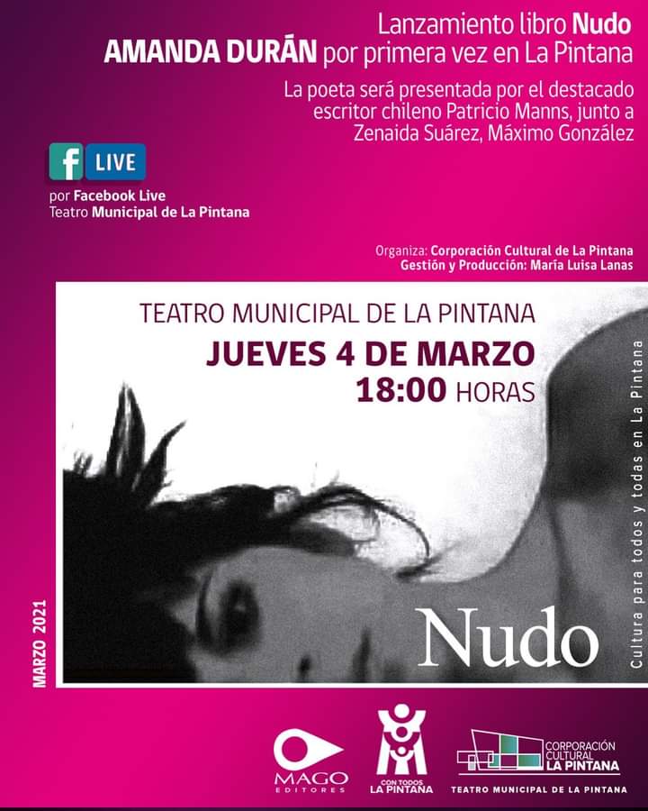 Poeta Amanda Durán presenta «Nudo», su obra reunida, en el Teatro Municipal de La Pintana