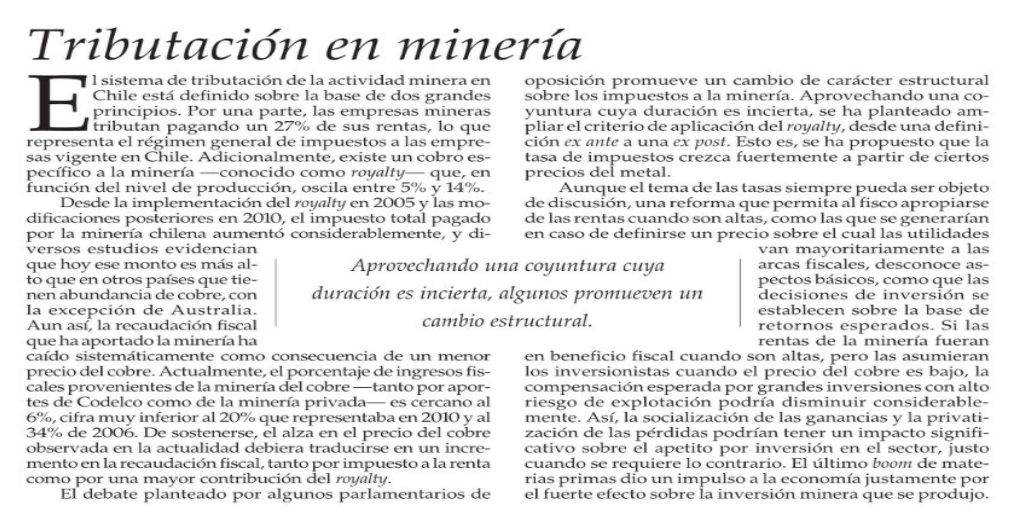 Experto en tributación minera tritura editorial de El Mercurio en que se asegura que mineras pagan altos impuestos y que no corresponde aumentarlos