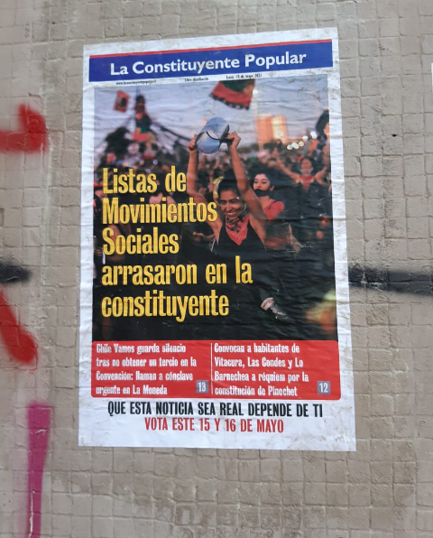 «Movimientos sociales arrasan en la constituyente»: empapelan la ciudad con eventual portada de diarios tras elecciones