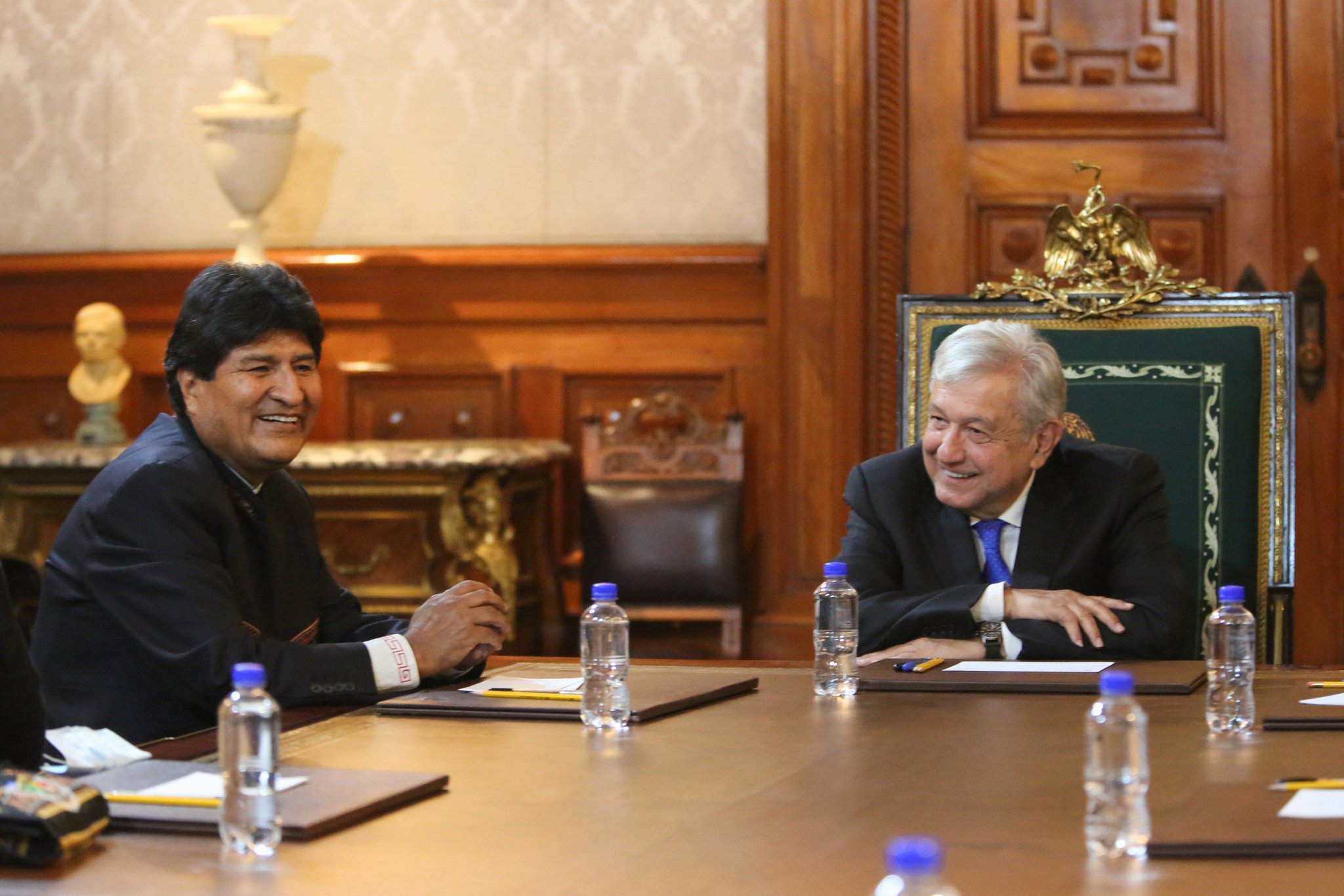 Visita Evo Morales a AMLO en Palacio