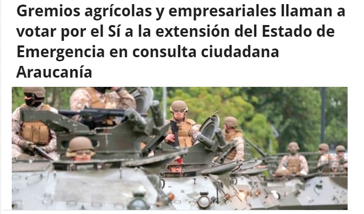 ¿Quiénes están detrás de la consulta online por prorrogar el estado militarizado en territorio mapuche?