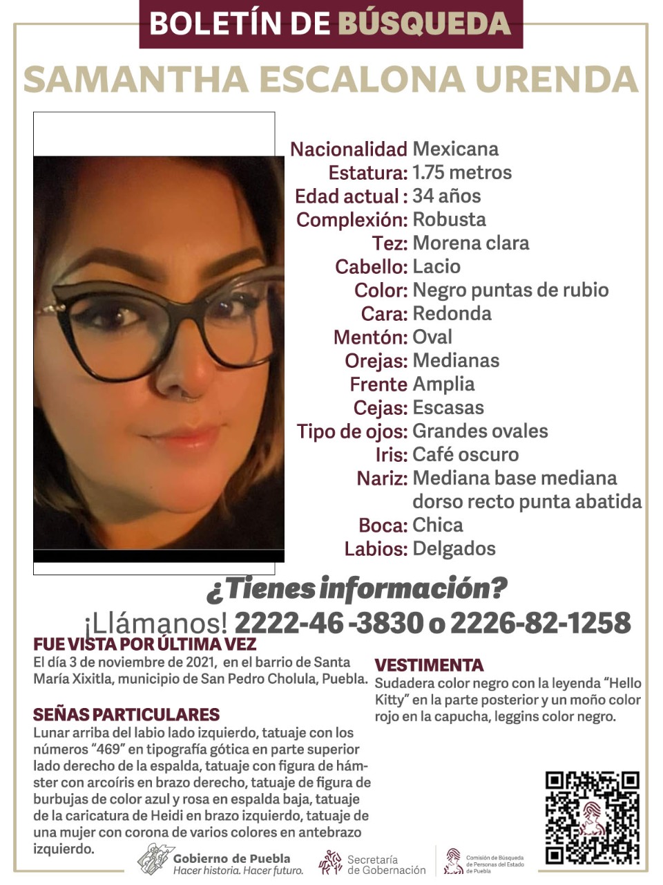 Buscan a Samantha en San Pedro Cholula; desapareció el 3 de noviembre