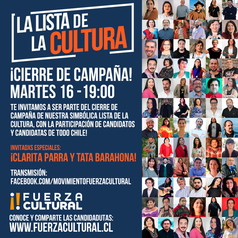 Cierre de campaña de «La Lista de la Cultura» contará con Clarita Parra y Tata Barahona