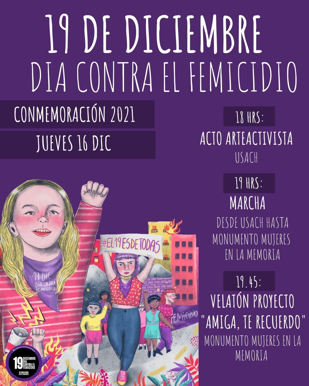 Coordinadora 19 de Diciembre llama a conmemorar el Día Contra el Femicidio