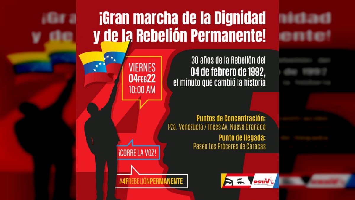 En Venezuela marchan este viernes para conmemorar 30 años de la rebelión del 4 de febrero