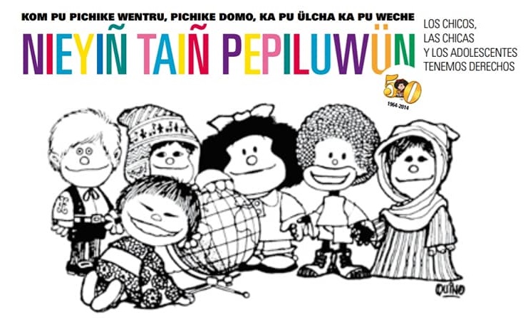 Mafalda en mapuzungun y en idioma de otros seis pueblos originarios sobre los derechos de la niñez