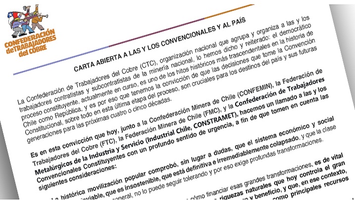Urgente #ElCobreParaChile: carta abierta a las y los Convencionales y al país
