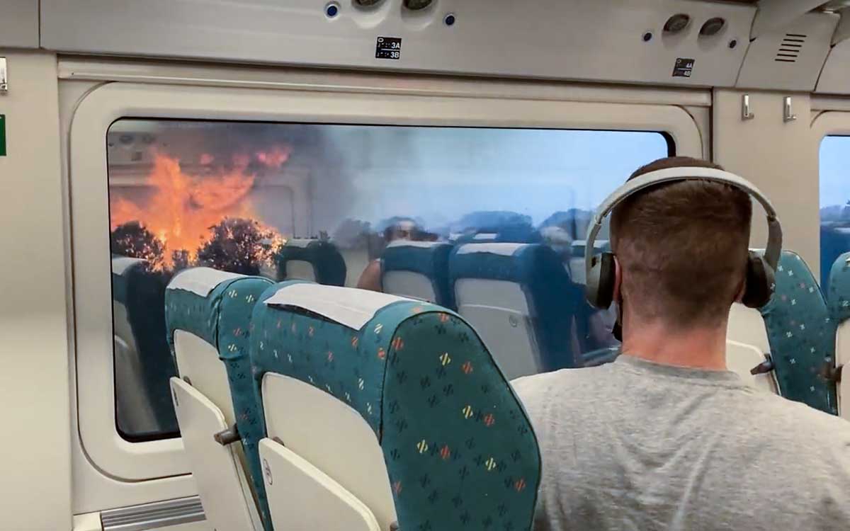 Tren circula en medio de incendio forestal en España; pasajeros viven momentos de pánico
