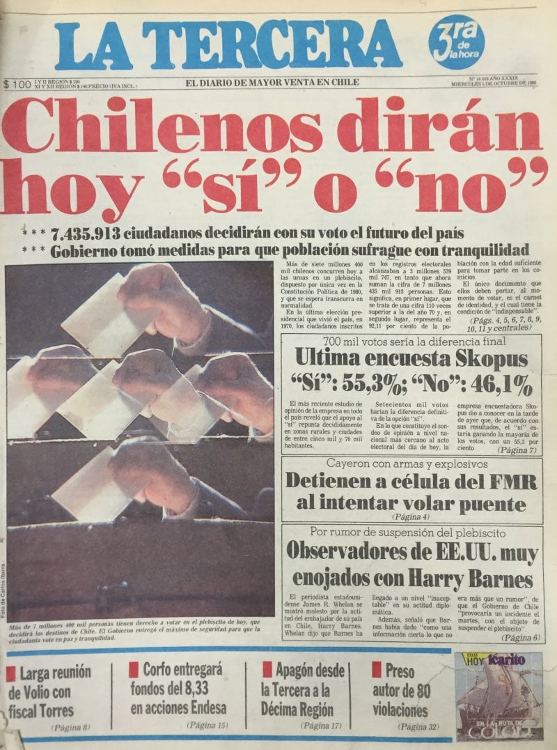 El derechista diario La Tercera asegura que «el Rechazo es la mejor opción»
