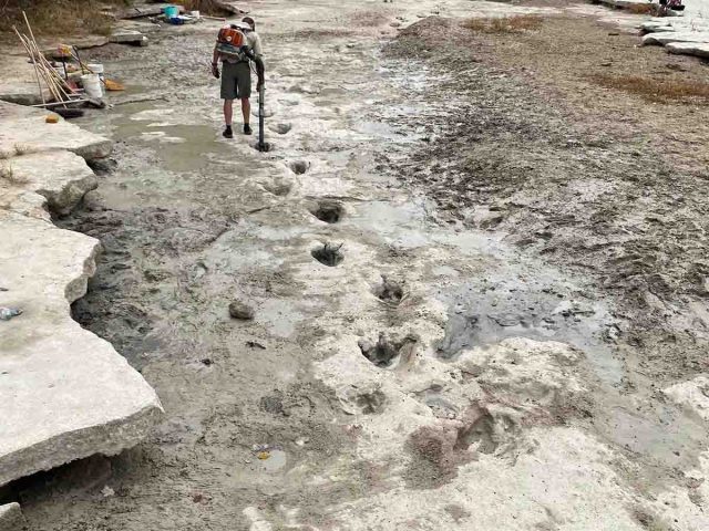 Huellas de dinosaurio quedan al descubierto tras grave sequía en parque de Texas