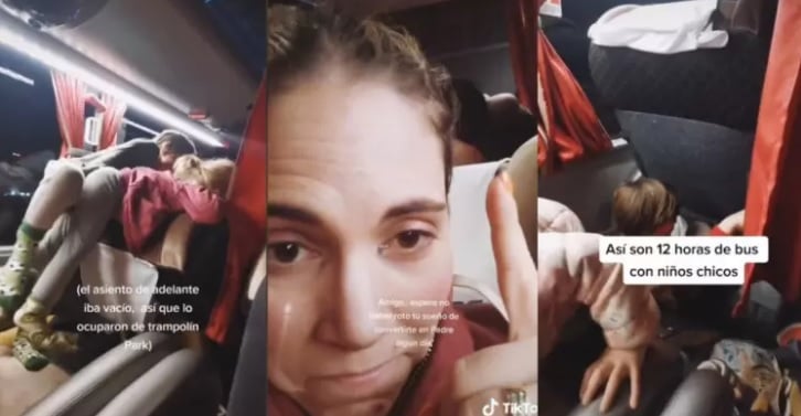 (Video) Tiktoker viajó en bus 12 horas con sus hijos y acusó «niñofobia» por parte de seguidores: ¿es Chile un país adultocentrista?