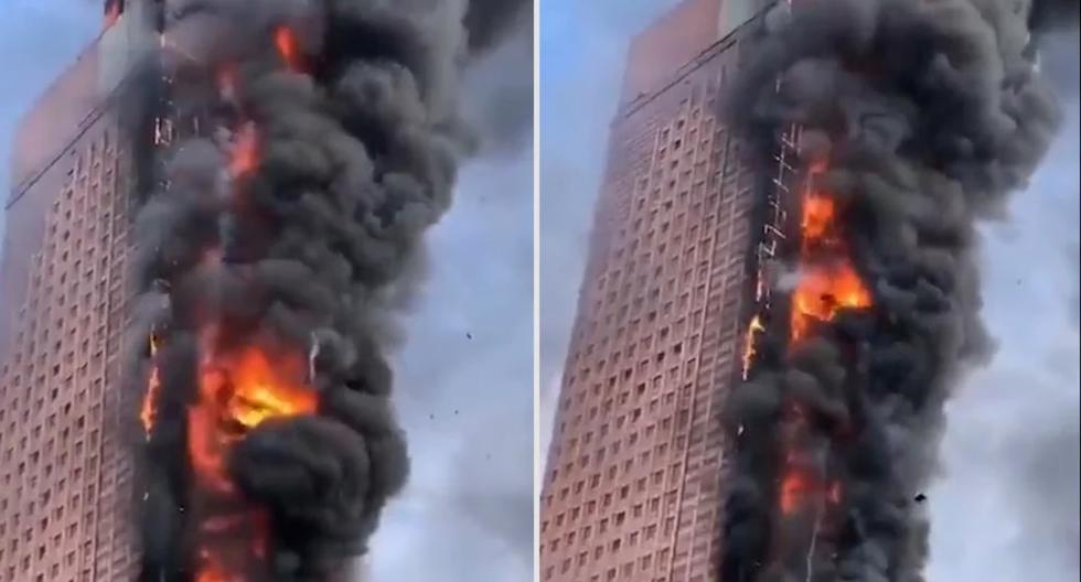 Voraz incendio afectó rascacielos de 42 pisos en China