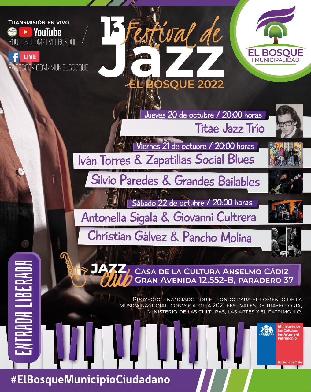 ¡Vuelve el jazz presencial a El Bosque! Se celebra 13° versión de su reconocido festival con Titae Lindl (Los Tres) en la apertura