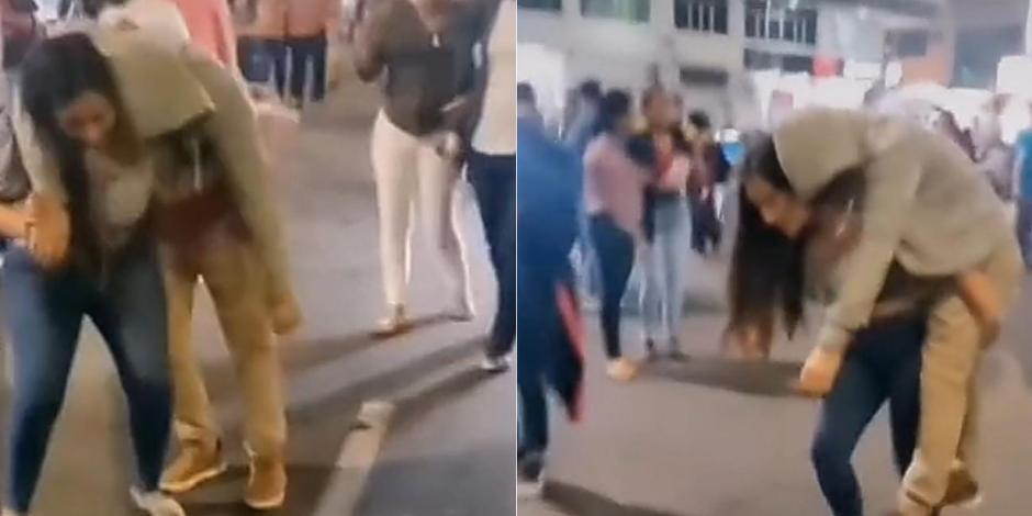 Mujer carga al «apa» a su pareja que estaba «raja de curao» y video se viralizó