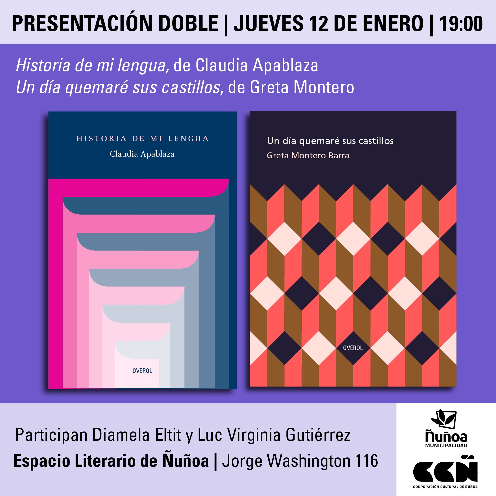 Este jueves hay doble lanzamiento literario en Espacio Literario Ñuñoa