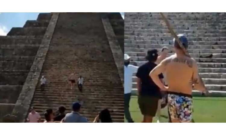 VIDEO: Apalean en la cabeza a turista que sube a templo sagrado en México