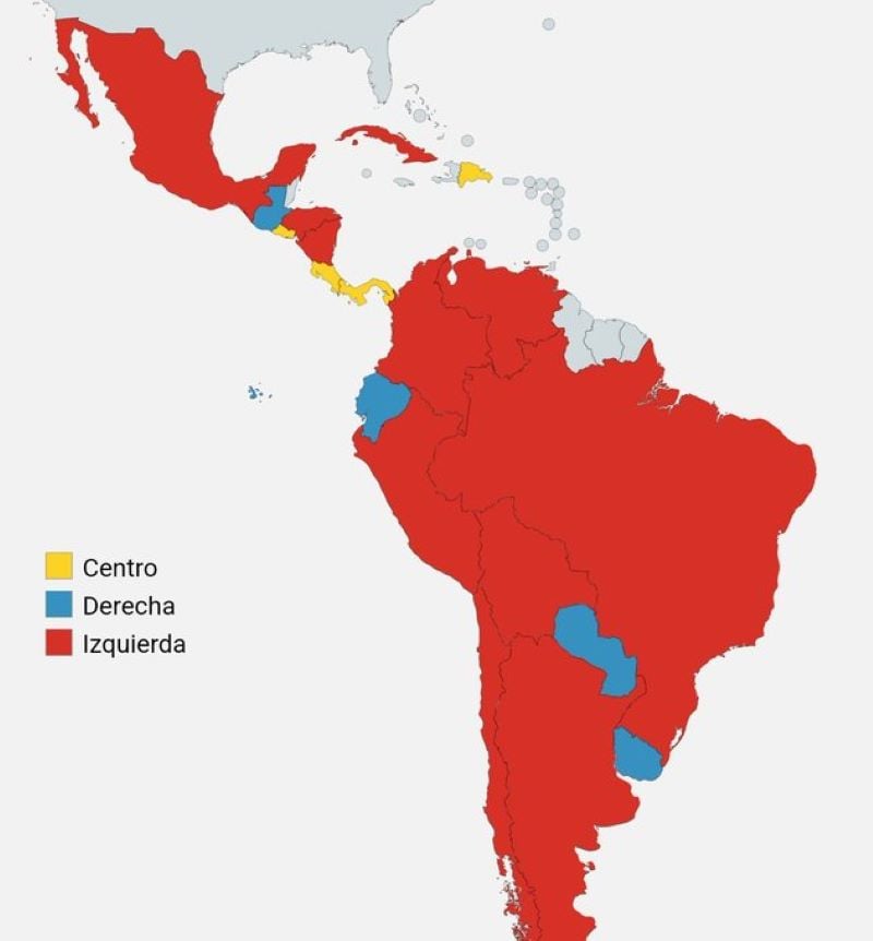 No, el mapa latinoamericano no está teñido de rojo