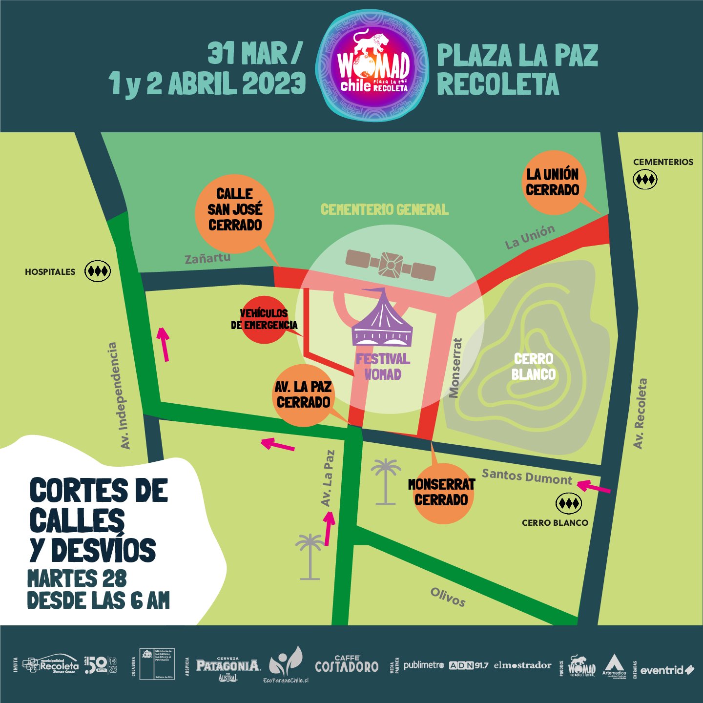 Recoleta: Anuncian cortes y desvíos de tránsito en el sector Plaza La Paz por realización del Festival Womad