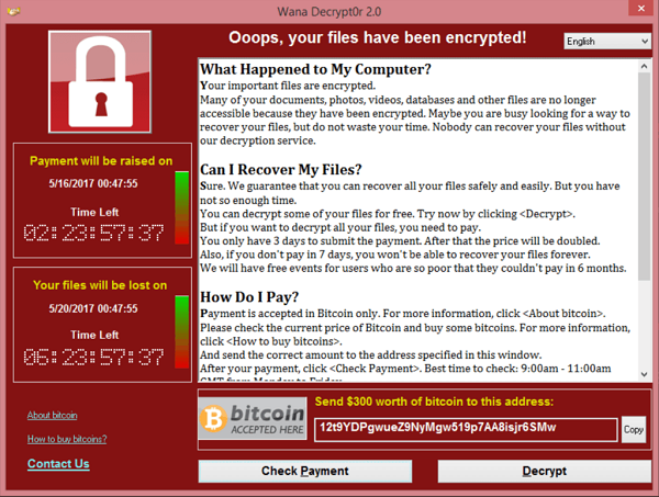 Captura de pantalla WannaCry