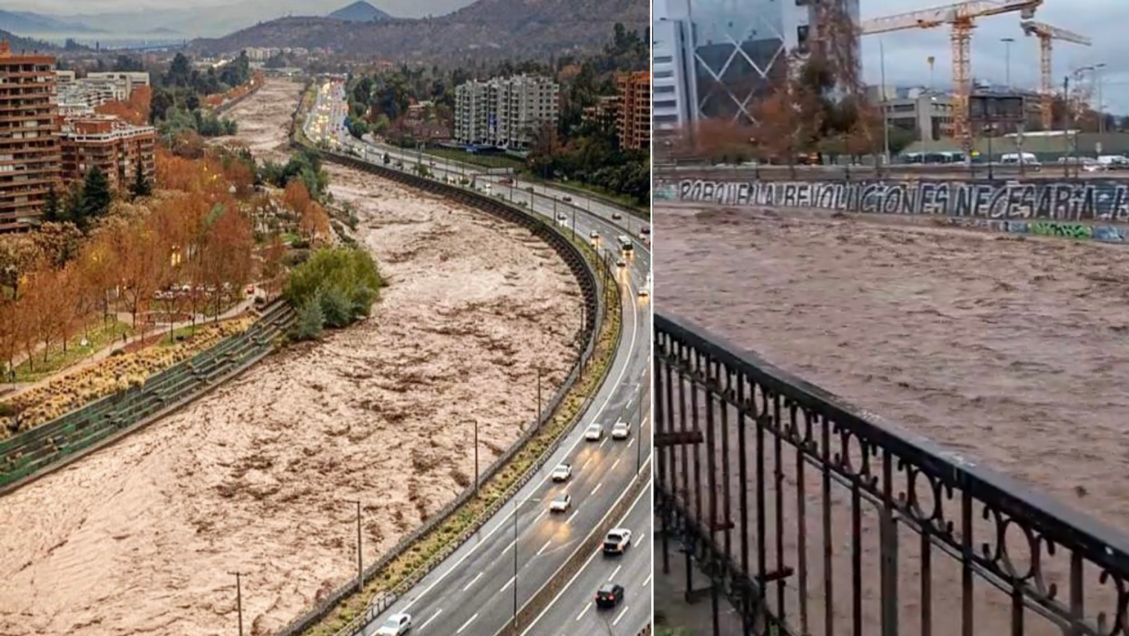 Impactantes registros muestran la crecida del río Mapocho por el sistema frontal