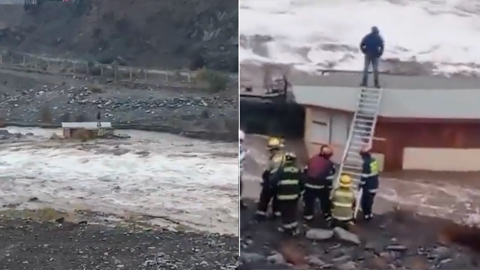 Terrorífico momento: Hombre quedó atrapado en el techo de su casa durante crecida de río Aconcagua