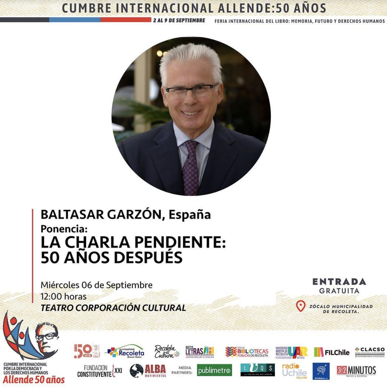 Baltasar Garzón protagoniza  quinta jornada de la Cumbre Democrática de Recoleta