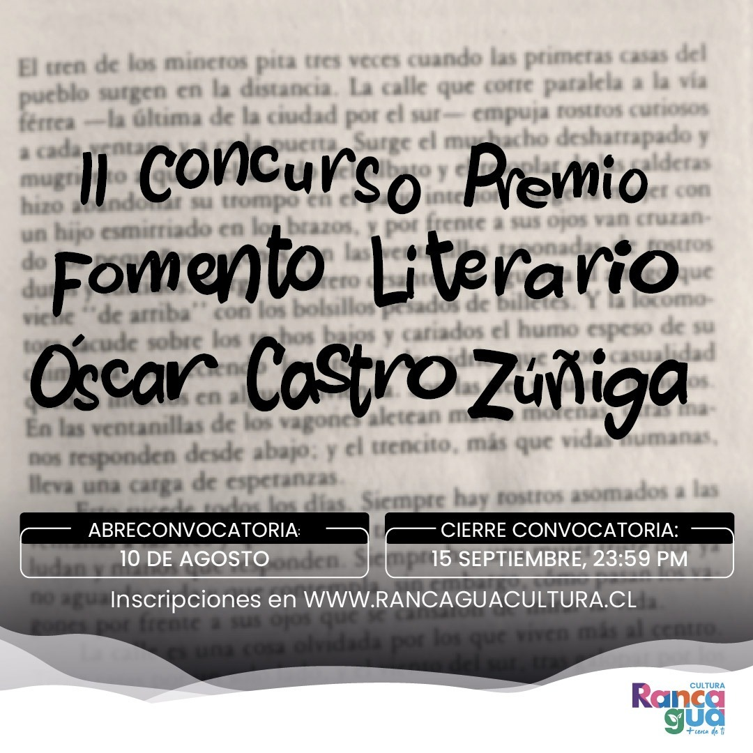 Hasta el 15 de septiembre estarán abiertas las postulaciones al 2° Concurso Premio Fomento Literario Oscar Castro Zúñiga, categoría cuentos