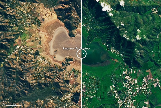 Regresa el agua a Laguna Aculeo: Las esperanzadoras imágenes satelitales captadas por la NASA