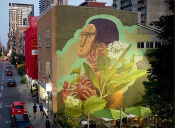 Piwkentukum: impresionante mural mapuche en avenida de Montreal en memoria de niños y niñas indígenas de Canadá víctimas de masacres