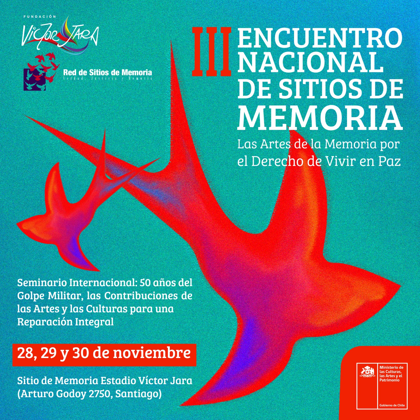 «Las Artes de la Memoria por el Derecho de Vivir en Paz»: Estadio Víctor Jara recibe al 3° Encuentro Nacional de Sitios de Memoria