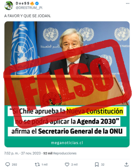 Otra fake: ONU desmintió noticia viral con dichos del Secretario General Antonio Guterres sobre propuesta constitucional en Chile