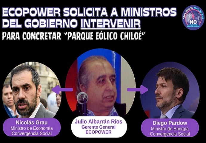 Grave: Develan que empresa solicitó a ministros de Energía y Economía “intervenir” a favor de proyecto eólico en Chiloé