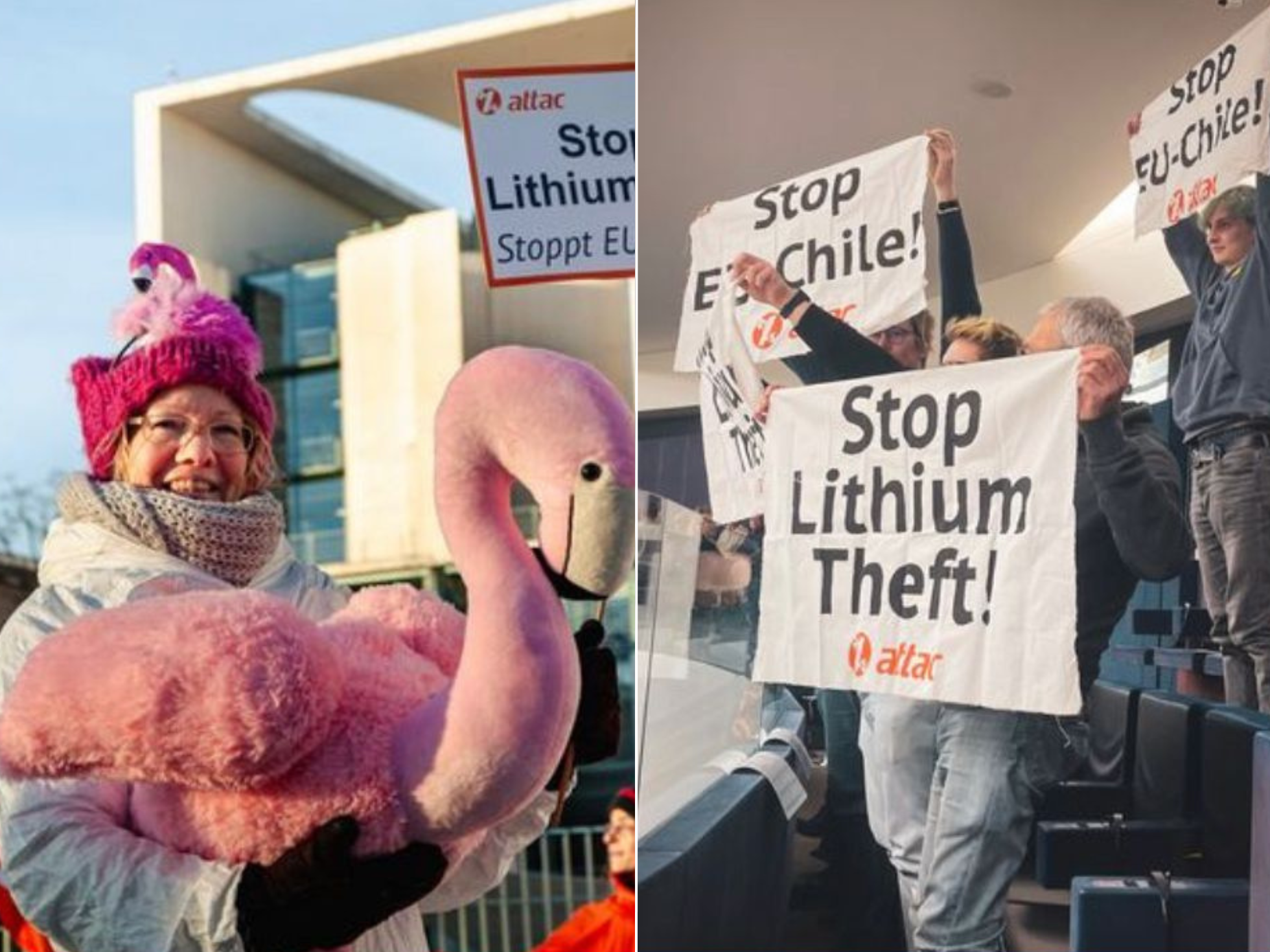 «Alto al robo del litio»: Activistas irrumpen en el Parlamento Europeo para manifestarse en contra de acuerdo comercial entre la Unión Europea y Chile
