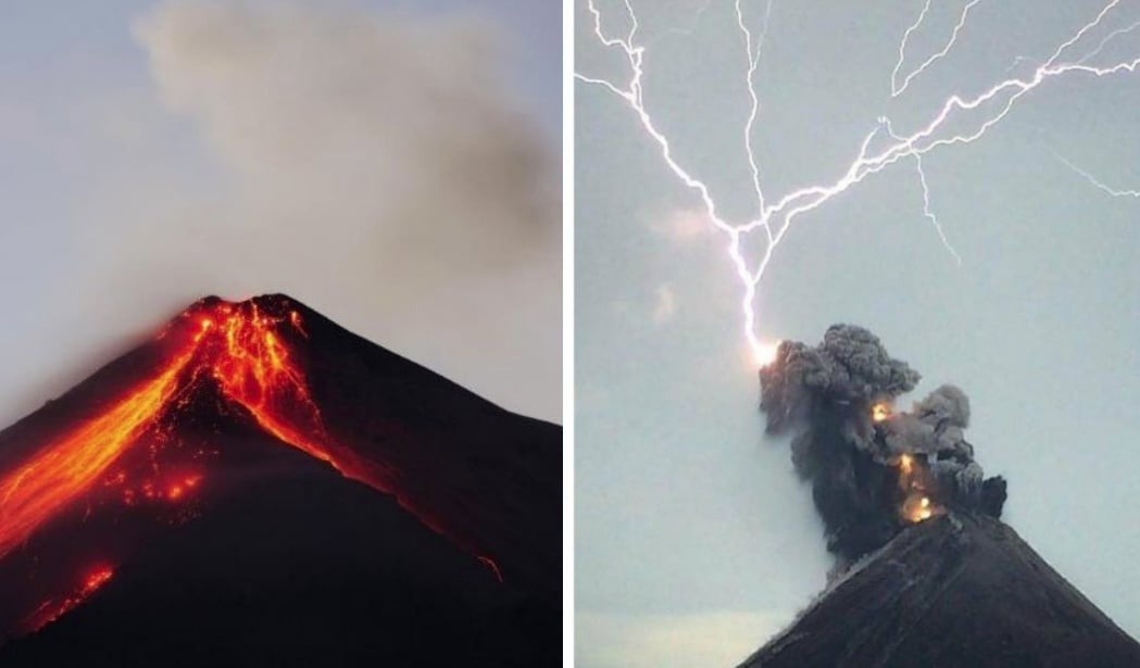 Impactante rayo en erupción del volcán de Fuego en Guatemala