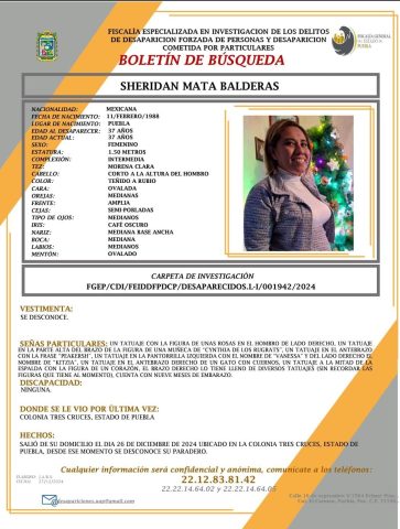 Reportan desaparición de activista Sheridan Mata Balderas en Puebla