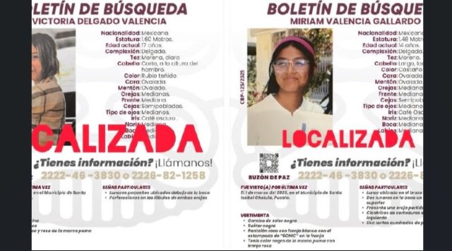 Localizan con vida a las dos adolescentes con reporte de «privación de la libertad» en Santa Isabel Cholula