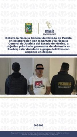 Detienen en operativo conjunto a presunto jefe criminal ligado al CJNG en Puebla