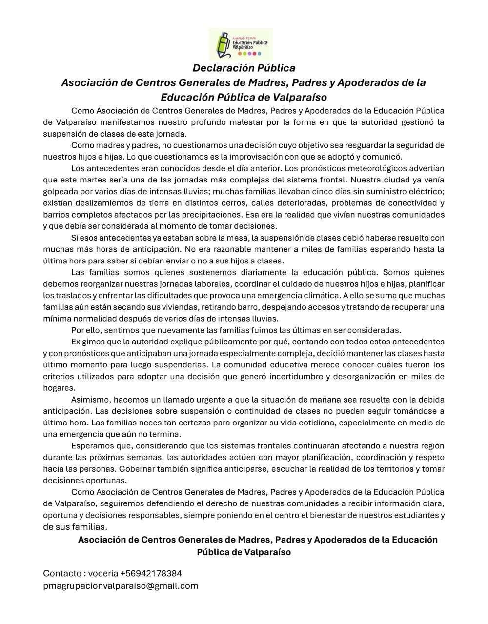 Calls for Resignation of Valparaíso Education Secretary After Late Class Suspension Announcement Due to Rain